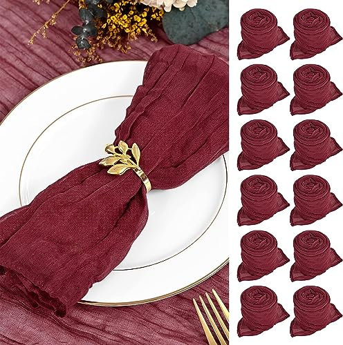 30 Stück Gaze Käsetuch Servietten Sage Green Gauze Cheesecloth Napkins Dinner Soft Cotton Table Vintage Boho handgefärbte Baumwolle 50 x 50 cm Hochzeit Party Brautparty Cafe Restaurant (30er Weinrot)