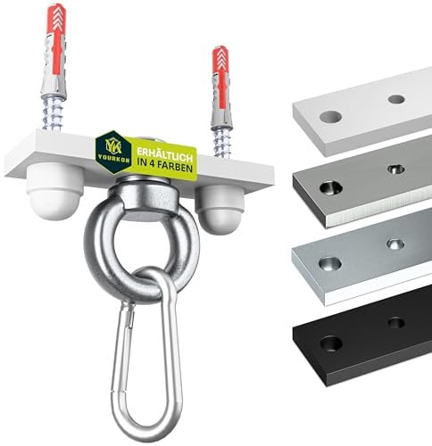 Yourkon | Boxsack & Deckenhalterung | Weiß gepulvert | 8mm massiver Stahl | für Boxsäcke & mehr | Ideal als Aufhängung für Hängesessel, Yogatuch, Sonnensegel Befestigung usw. |180 kg