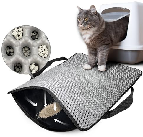 Hanbramo Katzenklo Matte, 45 * 60CM Honeycomb Double Layer Non-Slip Katzenstreu Matte, wasserdicht und Urin Proof Katzenmatte Katzenklo für Litter Catcher, Cat Litter Mat Streu Kontrolle (Grau)