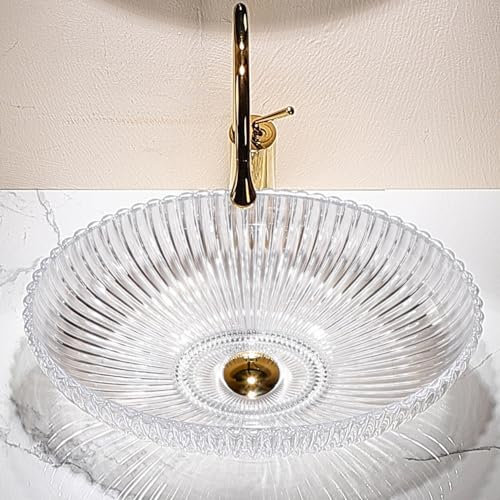 Glass Bathroom Vessel Sink K-28824-B11 Transparent Shell Pearl White Artistic Glass Vessel Bowl Basin 20” Oval Vanity Wash Sink Above Counter-Pearl