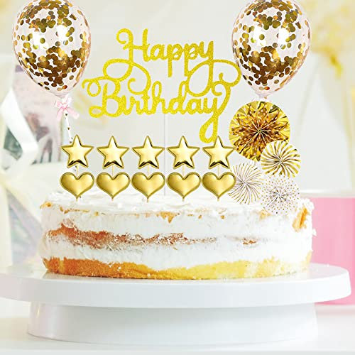 17 Stück Tortendekorationen Geburtstag, Cake Topper Happy Birthday Tortendekoration Mädchen Kinder Geburtstagsfeier (Gold)