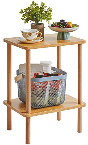 IBUYKE Holz Beistelltisch, Nachttische mit 2 Ebenen, 39x29x53cm, Couchtisch, Sofatisch, für Schlafzimmer, Wohnzimmer, Moderner-Design, Einfache Aufbau, Natürlich WST002N