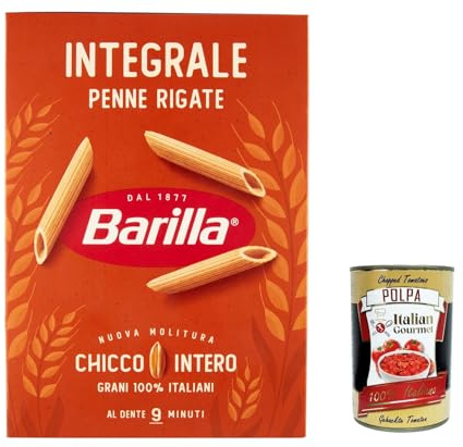 Italian Gourmet Pasta Farfalle Integrali Vollkorn Nudeln 10 x 500g | Aus Hartweizen, fonte di fibre, raue Oberfläche für Saucen, ideale per primi, Gesamtnettogewicht 5 kg + Kostenlos Polpa 400g