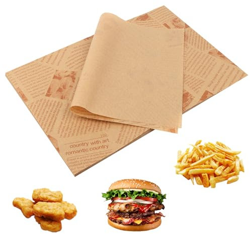 100 Blätter Sandwich Wrap Papier, Käsepapier Tischset Papier, Brotpapier Backpapier, Geschenkpapier Zum Sandwich, Wasserdicht und Öl, Nicht Klebrig, für Burger, Butterbrot, Käse, Pommes (30x20cm)
