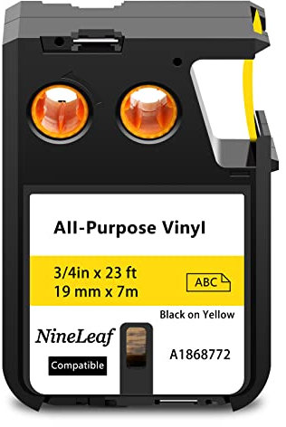 NineLeaf 30 Packung Ersatz für Dymo 1868772 A1868772 19mm x 7m 0.7'' 3/4 Zoll Schwarz auf Gelb Bänder Allzweck Vinyl Industrie Schriftband für Rhino XTL-300 XTL-500 Beschriftungsgerät