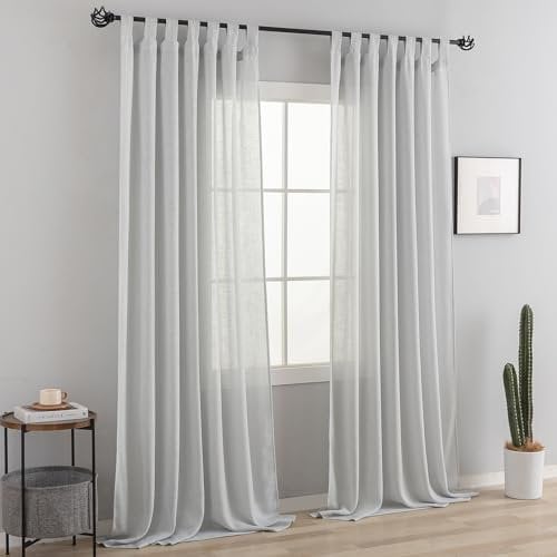 VOILYBIRD Vorhang Schlaufenschal Gardine 2er Set für Wohnzimmer Leinen-mischgewebe (Hellgrau, H245x B140 cm)