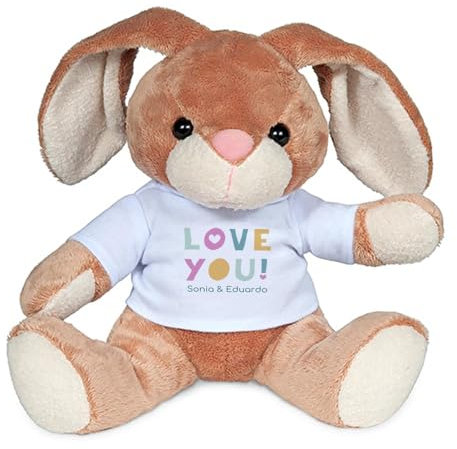 Wanapix | Hase Kuscheltier Personalisierte mit Foto und Text | Plüschtier Valentinstag | Stofftier | Originelles Geschenk | 14x19 cm | Love You