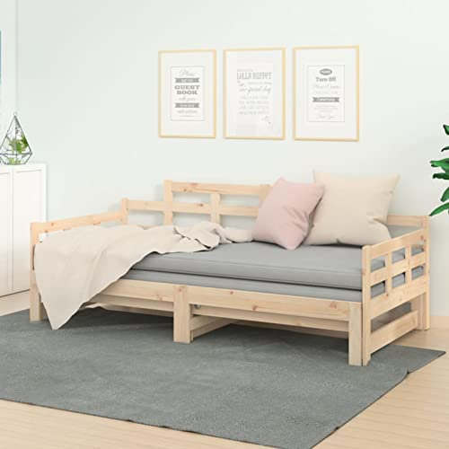 ShCuShan Tagesbett Ausziehbar Massivholz Kiefer 2X(80x200) cm Tagesbett Ausziehbar Sofabett Schrankbett Mit Sofa Ausziehsofa Bettgestell 820347