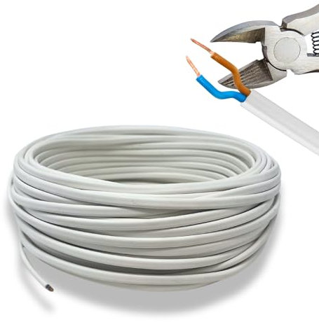 HALOTEC 25 metros Cable electrico 2 hilos 2x0.75 | H03VVH2-F | Doble aislamiento PVC | Cable Instalación | Cable corriente | PVC | Blanco | Cable Plano 2 hilos | Cable dos hilos