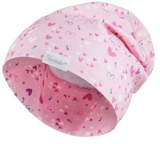 Sterntaler Beanie Herzchen - Niedliche Baby Mütze aus Flammgarn Jersey mit Allover Druck - Mädchen UV-Schutz 50+ Beanie Mütze - variabel tragbar - Baby und Kinder Übergangsmütze, puderrosa, Größe 41