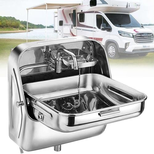 XNXYSMKJ Fregadero para Caravana y RV con Grifo/Tapa Plegable, Fregadero Marino, Fregadero pequeño para Cocina al Aire Libre para RV