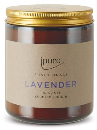 ipuro FUNCTIONALS Lavender Duftkerze - Beruhigender Lavendel Duft & Vanille Duft für entspannte Abende - Ätherisches Lavendel Öl zur Stressreduktion - Raumduftkerze entspannung - Duftkerzen im Glas