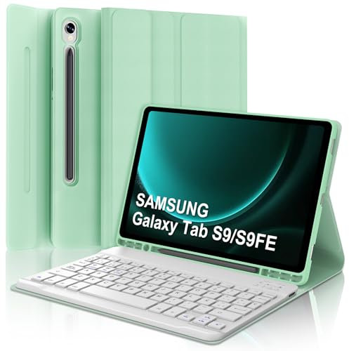 Funda con Teclado para Samsung Galaxy Tab S10 FE/S9 FE 10.9 Pulgadas, Teclado Bluetooth Inalámbrico con Funda Delgado para Samsung Galaxy Tab S10 FE 10.9 2025/S9 FE 10.9/S9 11 2023, Verde Claro