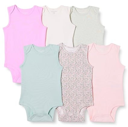 Amazon Essentials Body Smanicati Unisex Bimbi, Pacco da 6, Floreale/Rosa, 6-9 Months