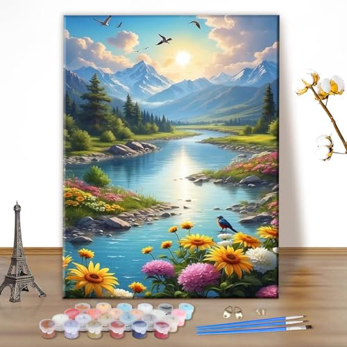 MEIYUDA Peinture par Numero Adulte, Paysage Kit de Peinture à l'Huile sur Toile par Numéro Nature, Débutants Peinture Acrylique Pigmentée, Decoration Maison Cadeau 30x40cm(sans Cadre)