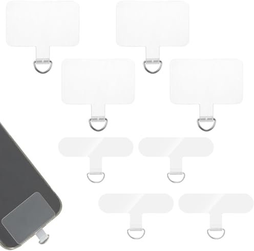 8 Piezas Parches de Repuesto para Teléfono con Anillo de Metal, Universal Phone Tether Tabs, Phone Lanyard Repuesto PVC Transparente Phone Lanyard Parches