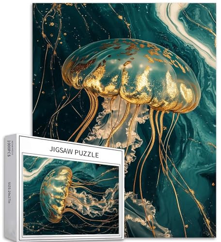 Smaragdgrüne Quallen, 1000-teiliges Puzzle für Erwachsene, Fantasie-Puzzle, Unterwasserwelt, Kunst-Puzzle, herausfordernde Familienaktivitäten, buntes DIY-Bastelpuzzle für Heimdekoration, Geschenke,