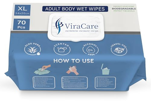 280 x Wet Wipes for Adults, X-Large, 34x20cm | Intimate & Body Wipes, Aloe Vera, Biodegradable, No Shower, 4 Packs of 70
