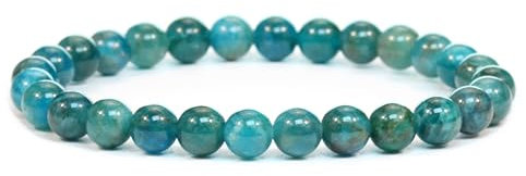 Echtes Apatit Edelstein Armband mit runden 6mm Perlen - verschiedene Längen - Heilstein Schutzstein Edelsteinarmband Glücksbringer Talisman Geschenk (Apatit, 21CM)