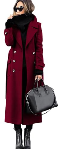 BUhuiBabubu Womens Winter Double Breasted Wool Blend Coats Long Sleeve Notch Lapel Dressy Long Trench Coat Work Office Overcoat for Ladies
