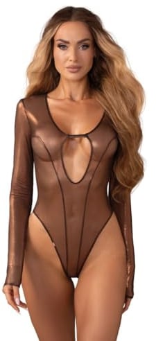 Obsessive Soranna Long-Sleeved Crotchless Teddy - Brown