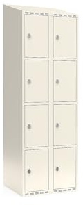 kaiserkraft | 4er-Schließfachschrank Fydor | 2 Abteile | Weiß | B 600 mm | schräge Dachform | Vorhängeschloss