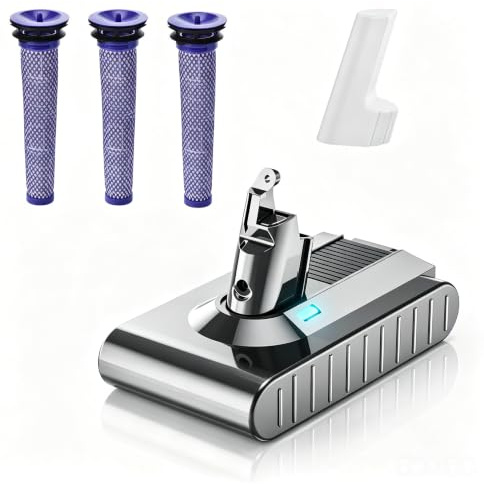 6000mah for Dyson V6 Battery Replacement,Includes 3 x Pre Filters
