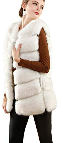 Folobe - Gilet invernale da donna in calda pelliccia sintetica bianco M
