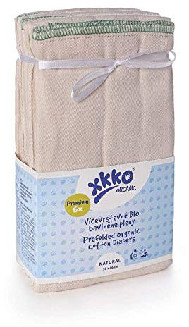 XKKO Prefolds - 100% Bio-Baumwolle - (6 Stück) - große Kinder / Premium / Large (grüner Saum) - 38x46 cm (7-14 kg)