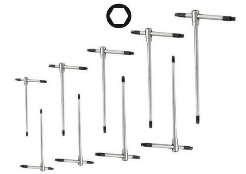 GrecoShop Set di chiavi esagonali a T con aggancio multiplo ed asta scorrevole 9 pezzi 2,5-10mm Cromo Vanadio
