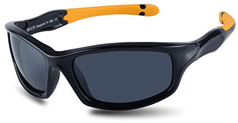 DUCO Lunettes de soleil polarisées enfants Monture en caoutchouc flexible Lunettes de sport mixte pour les 5-12 ans K006 (Orange)