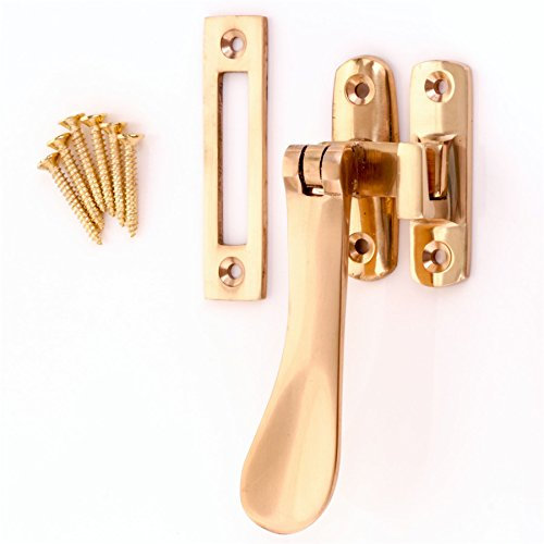Polished Brass Window Hook Mortice Fastener - Victorian Swivel Casement Handle