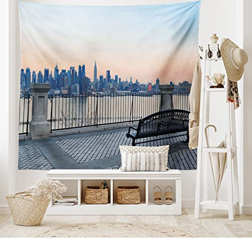 ABAKUHAUS Landschaft Wandteppich, Bank in New York City, aus Weiches Mikrofaser Stoff Dekoration für das Wohnzimmer, 150 x 110 cm, Mehrfarbig