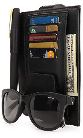 Londo Leder Sonnenblende Organiser Auto Innenraum Beiwerk mit Kreditkartenfächern, Stifthalter, Brillenfach und Fach für die Fahrzeugpapiere