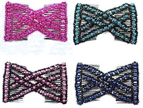 4 Stück Magie Perlen Haarkamm, Elastische Doppel Haarspange, Stretchy Clips, Vintage Schmuck, Haar Styling Zubehör (Zufällige Farben)