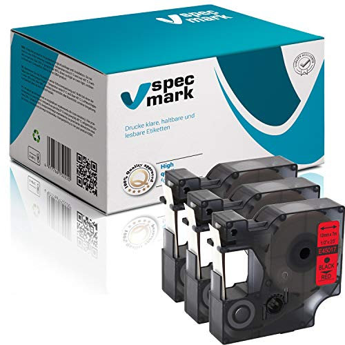 specmark Passend für DYMO D1 45017 S0720520 Schriftband 12mm x 7m Satz x 3 St. Schwarz auf Rot Kompatibel mit LM LabelManager LP LabelPoint LW LabelWriter DUO