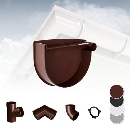 Sistema di grondaia - 130mm Plastica PVC, Selezione Componenti - RainWay90 - Marrone, Cappuccio terminale dell'ugello Destra