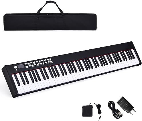 COSTWAY Pianoforte Digitale 88 Tasti, Tastiera Elettronica con Custodia Borsa, Pedale Sustain, Electric Pianola con USB, MIDI e Bluetooth, Adattamenti Dinamici, Ottimo per Principianti