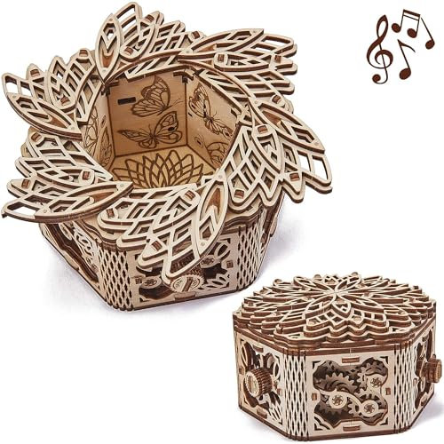 Wood Trick Geheimnisvolle Blume Für Elise Holzspieluhr-Kit - Andenken- und Schmuckschatulle - 3D-Holzpuzzle für Erwachsene und Kinder zum Bauen - DIY