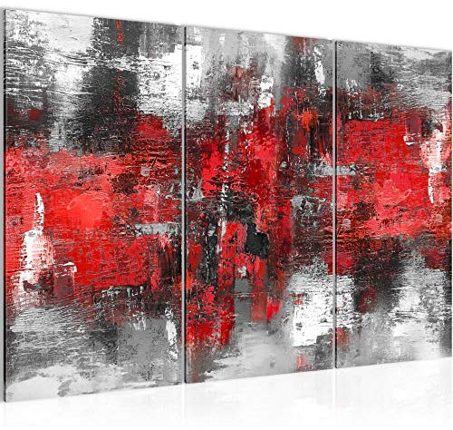 Runa Art Wandbilder Abstrakt Bild XXL Wohnzimmer Schlafzimmer Rot Grau Gemälde 120 x 80 cm 3 Teilig 033831c