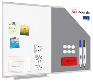 ALLboards Kombitafel 2 in 1 Magnettafel & Grau Filz-Pinnwand mit Aluminiumrahmen 90x60cm, Textiltafel Whiteboard