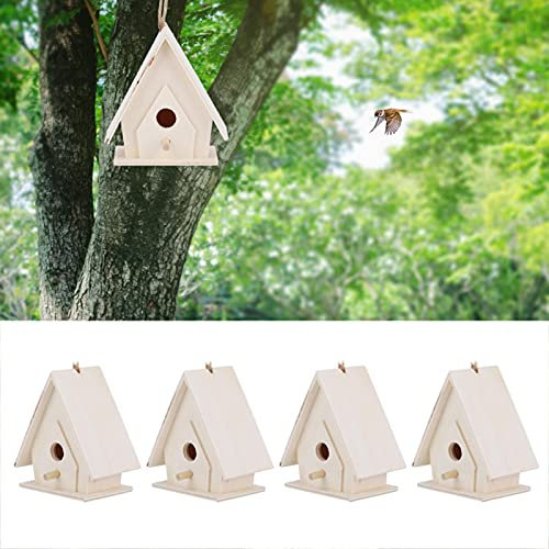4 pezzi casetta per uccelli in legno, gabbia per uccelli appesa all'aperto, casetta per uccelli decorativa, casetta per uccelli in legno con posatoio, cassetta per uccelli per il giardino del patio