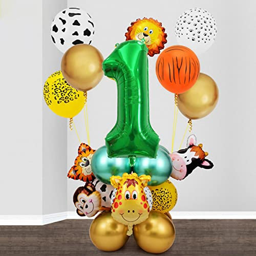 Jxuzh 22pcs Urwald Party Geburtstag JungeLuftballons Safari Party Deko 1. Geburtstag Junge Luftballons Tier Folienballons XL Zahl 1 Zahlen Ballon Dschungel DekoKinder Deko Dschungel Geburtstag Deko
