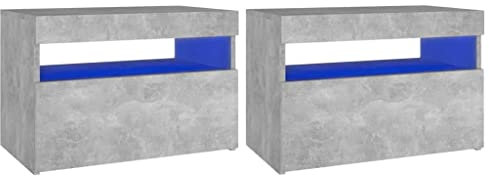 vidaXL Tables de Chevet avec Lumières LED 2 pcs, Armoires de Nuit avec Rangement, Armoires de Lit, Meubles de Chambre, Moderne, Gris Béton