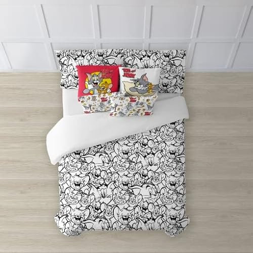 Belum Bettbezug Tom & Jerry | Bettbezug Modell Tom & Jerry Black & Withe | Bettbezug mit Knöpfen | Bettbezug 100% Baumwolle | Bettbezug (Bett 180 cm (260 x 240 cm)
