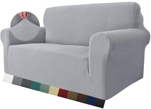 MAXIJIN Super Stretch Couchbezug für 2 Sitzer Couch, 1 Stück Universal Sofabezüge Wohnzimmer Jacquard Spandex Möbelschutz Hunde Haustier freundlich Spannbetttuch (2 Sitzer, Silbergrau)