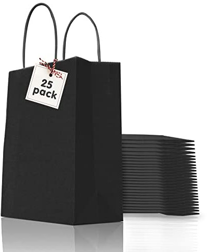Herbst 25 Stück Kraftpapiertüten Schwarz, 21x15x8cm Geschenktüten Klein DIY Weihnachten Geschenktüten Gasttüten Hochzeit Osterpapiertüten Faltbar Papier Tragetaschen für Geburtstag Partys