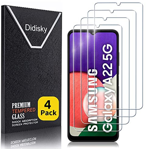 Didisky 4 Stück Schutzfolie Kompatibel mit Samsung Galaxy A22 5G, 9H Hartglas, Keine Blasen, High Definition Schutzfolie, Einfach anzuwenden, Fall-freundlich