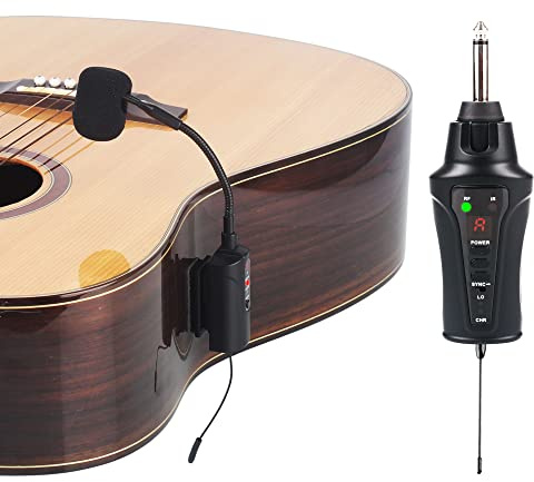 MAMKOES AT-5 Guitar Microphone Wireless UHF Mic Instrument Condenser Pick Up Receiver and Transmitter System for Classical and Acoustic Guitar