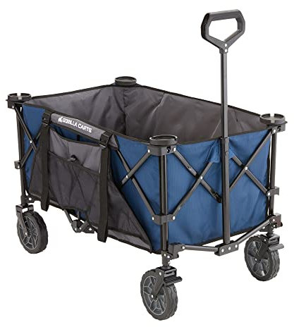 Gorilla Carts 7 Kubikfuß Faltbarer Festivalwagen, XXL All-Terrain Utility Campingwagen mit übergroßem Bett und Getränkehaltern, 185L, Blau